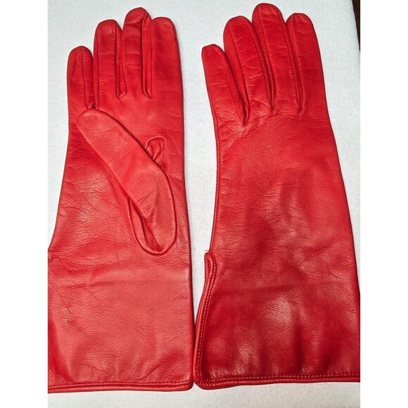 Burberry Red Leather with Nova check fabric & silk lining Gloves sz 7 - Picture 3 of 9